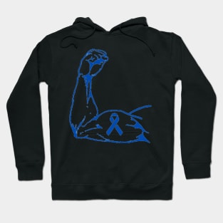 Flexed arm with Blue Awareness Ribbon Hoodie